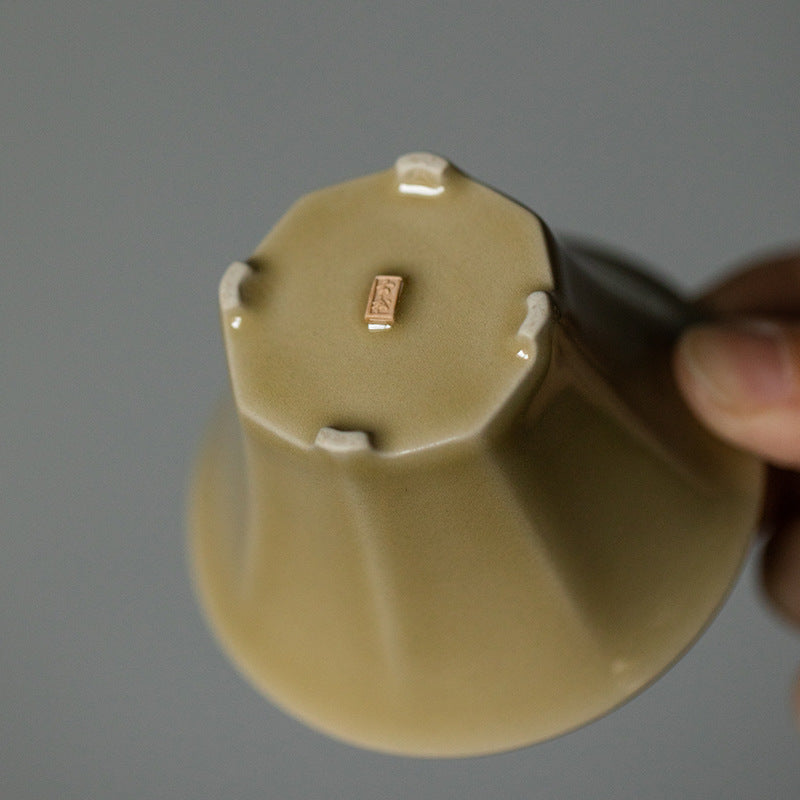 Octagonal Tea Cup, Yellow Porcelain, Ding Kiln Style Ceramic, Chinese Tea Cup, Fine Ceramics