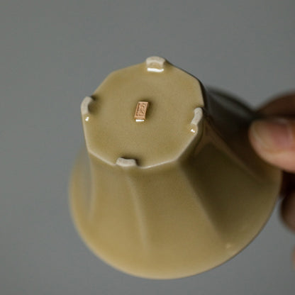 Octagonal Tea Cup, Yellow Porcelain, Ding Kiln Style Ceramic, Chinese Tea Cup, Fine Ceramics