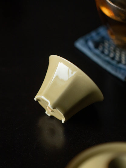 Octagonal Tea Cup, Yellow Porcelain, Ding Kiln Style Ceramic, Chinese Tea Cup, Fine Ceramics