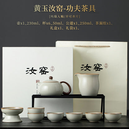 Blue and White Ru Kiln Tea Set Household Kung Fu Tea Set - Chinese Ceramic Tea Utensils Full Set - Tea Tray Tea Cup Teapot Combination