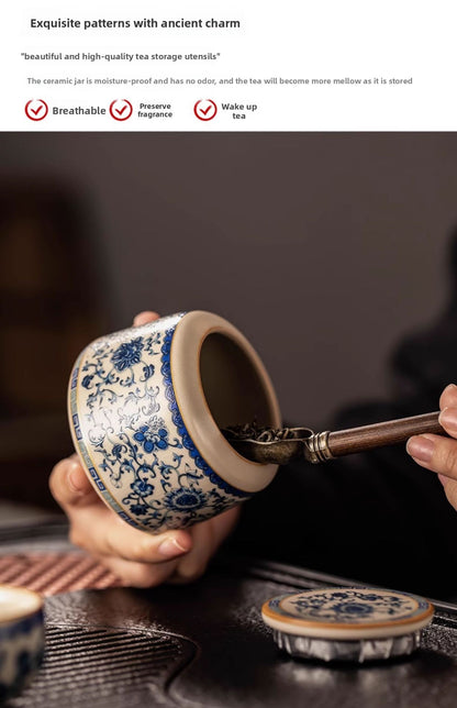 Celestial Glow Porcelain Tea Set: Blue & Gold on Ru Kiln Crackle