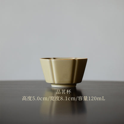 Octagonal Tea Cup, Yellow Porcelain, Ding Kiln Style Ceramic, Chinese Tea Cup, Fine Ceramics
