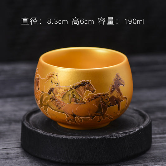 Eight Horses Picture Dragon King Cup Zen Meditation Cup Single Cup Master's Tasting Cup Ceramic Tea Set