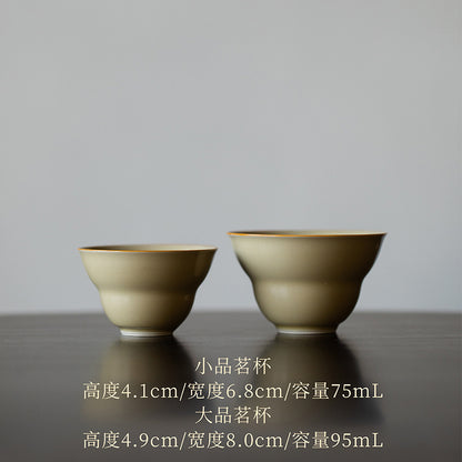 Octagonal Tea Cup, Yellow Porcelain, Ding Kiln Style Ceramic, Chinese Tea Cup, Fine Ceramics