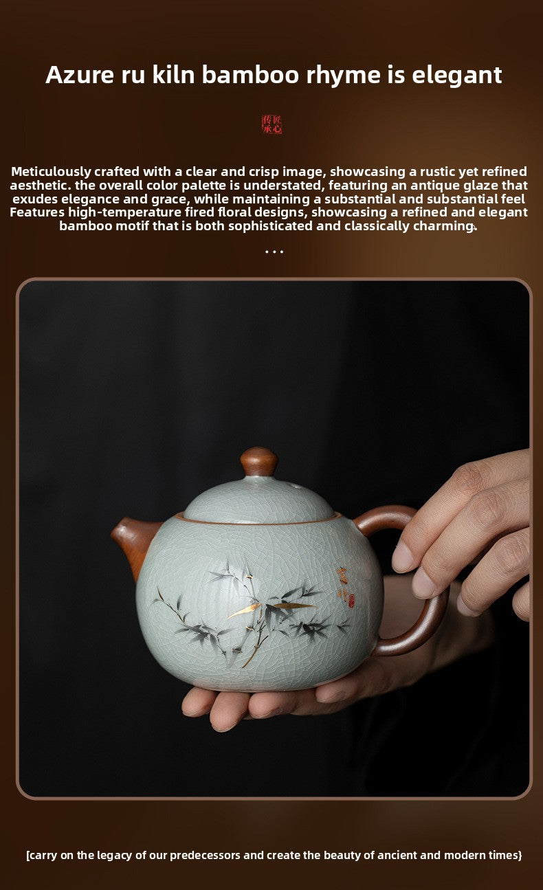 Blue and White Ru Kiln Tea Set Household Kung Fu Tea Set - Chinese Ceramic Tea Utensils Full Set - Tea Tray Tea Cup Teapot Combination