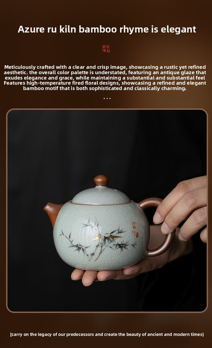 Blue and White Ru Kiln Tea Set Household Kung Fu Tea Set - Chinese Ceramic Tea Utensils Full Set - Tea Tray Tea Cup Teapot Combination