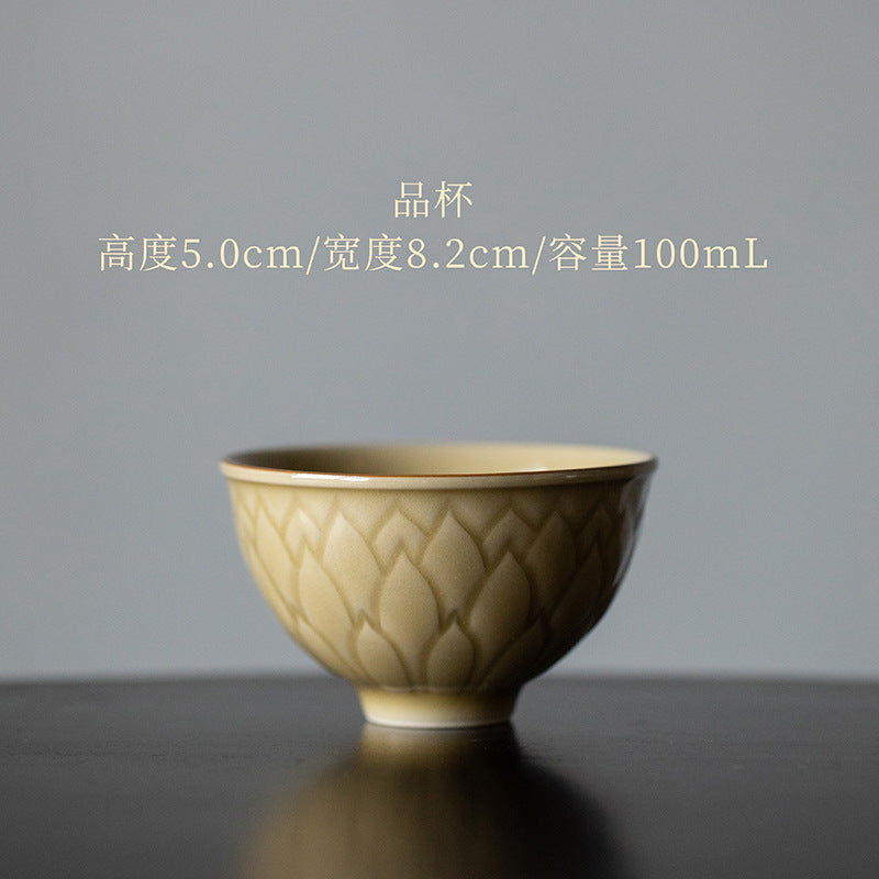 Octagonal Tea Cup, Yellow Porcelain, Ding Kiln Style Ceramic, Chinese Tea Cup, Fine Ceramics