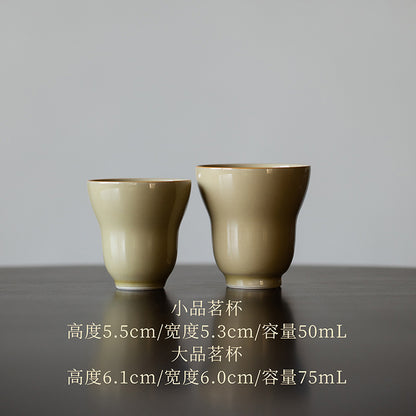 Octagonal Tea Cup, Yellow Porcelain, Ding Kiln Style Ceramic, Chinese Tea Cup, Fine Ceramics