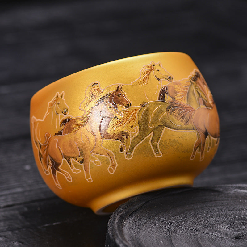 Eight Horses Picture Dragon King Cup Zen Meditation Cup Single Cup Master's Tasting Cup Ceramic Tea Set