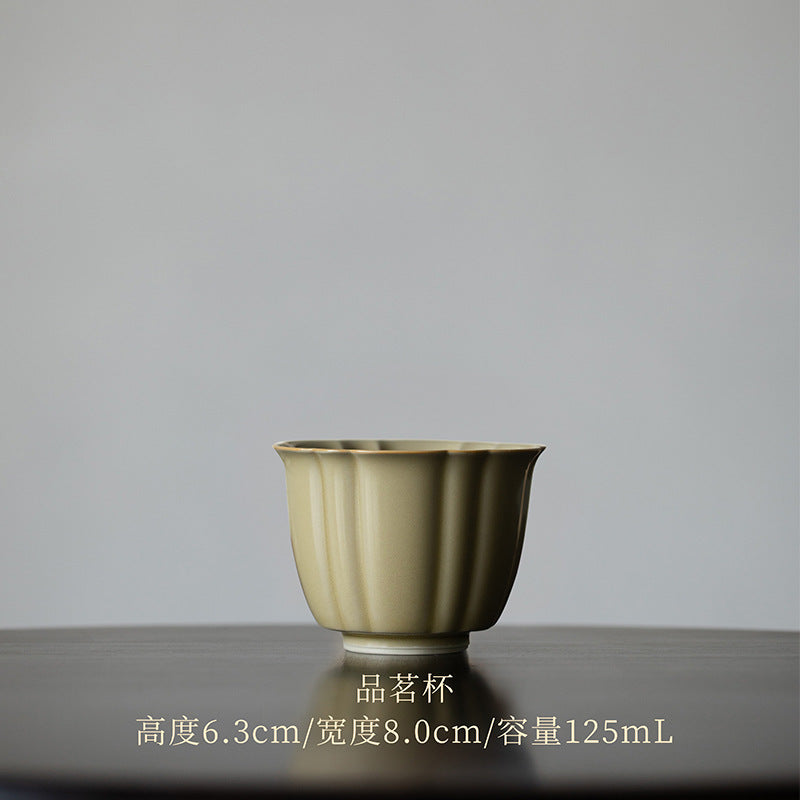 Octagonal Tea Cup, Yellow Porcelain, Ding Kiln Style Ceramic, Chinese Tea Cup, Fine Ceramics