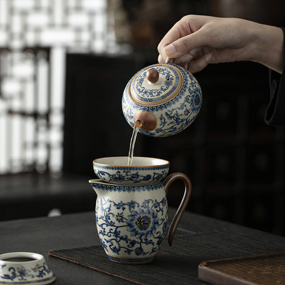 Blue and White Ru Kiln Tea Set Household Kung Fu Tea Set - Chinese Ceramic Tea Utensils Full Set - Tea Tray Tea Cup Teapot Combination
