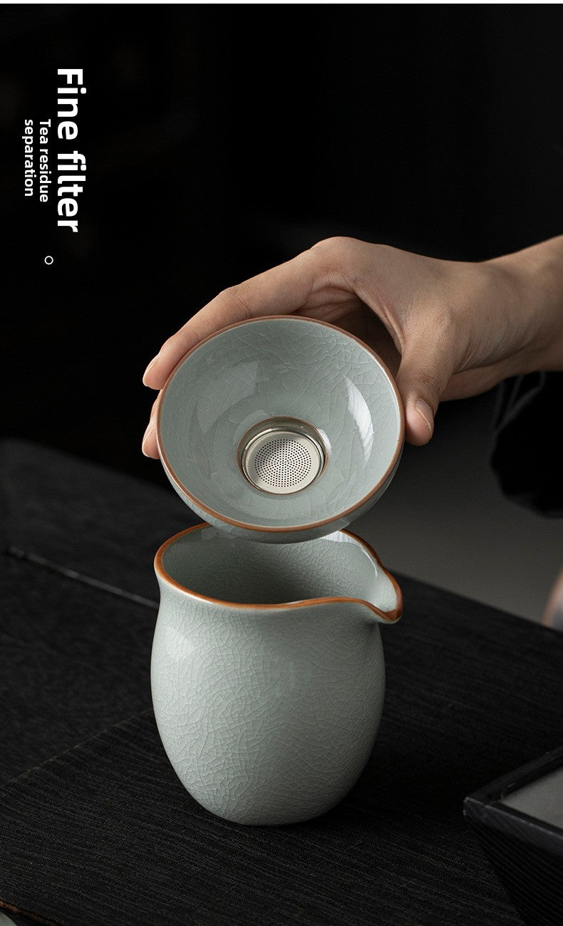 Blue and White Ru Kiln Tea Set Household Kung Fu Tea Set - Chinese Ceramic Tea Utensils Full Set - Tea Tray Tea Cup Teapot Combination