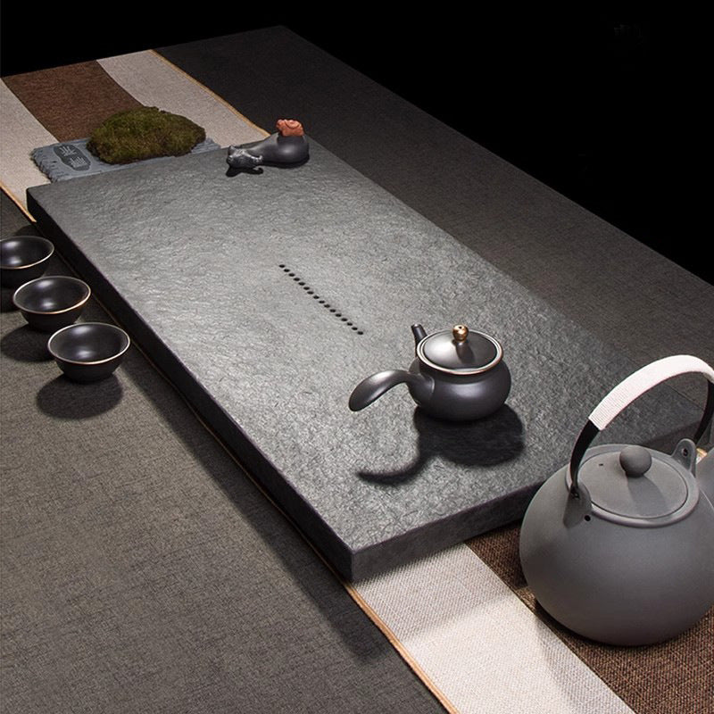 Wujin Stone Tea Tray - Handcrafted in Hui'an, China | Natural Black Stone Tea Table for Gongfu Tea Ceremony | Drainage Design