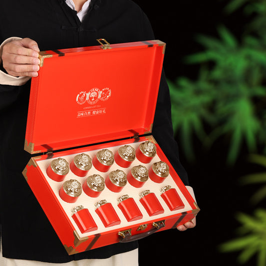 18-Canister Da Hong Pao Rock Oolong Tea Gift Set in Wood Grain Box