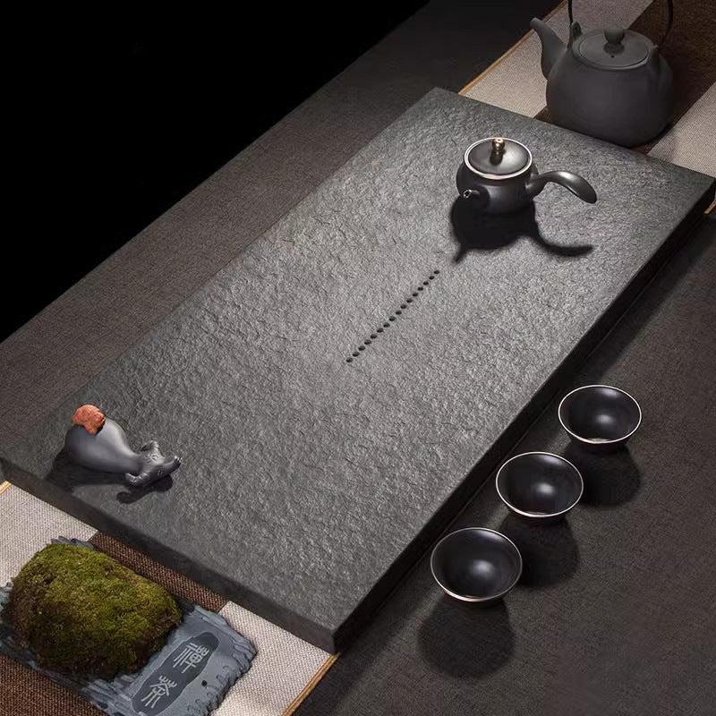 Wujin Stone Tea Tray - Handcrafted in Hui'an, China | Natural Black Stone Tea Table for Gongfu Tea Ceremony | Drainage Design