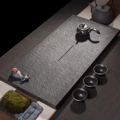 Wujin Stone Tea Tray - Handcrafted in Hui'an, China | Natural Black Stone Tea Table for Gongfu Tea Ceremony | Drainage Design