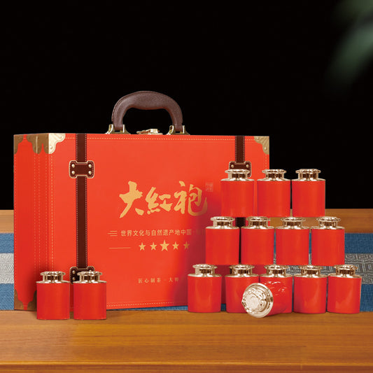 18-Canister Da Hong Pao Rock Oolong Tea Gift Set in Wood Grain Box