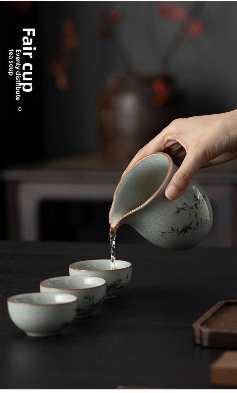 Blue and White Ru Kiln Tea Set Household Kung Fu Tea Set - Chinese Ceramic Tea Utensils Full Set - Tea Tray Tea Cup Teapot Combination