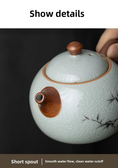 Blue and White Ru Kiln Tea Set Household Kung Fu Tea Set - Chinese Ceramic Tea Utensils Full Set - Tea Tray Tea Cup Teapot Combination