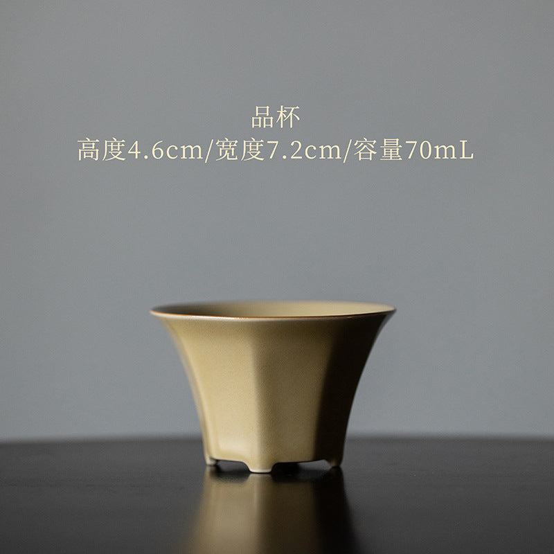 Octagonal Tea Cup, Yellow Porcelain, Ding Kiln Style Ceramic, Chinese Tea Cup, Fine Ceramics