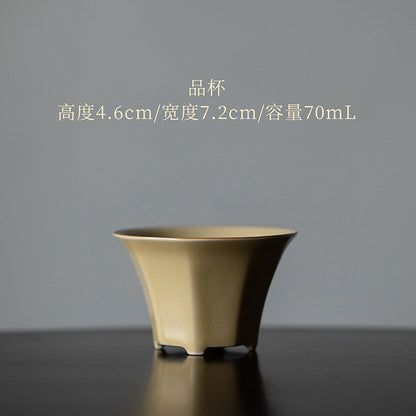 Octagonal Tea Cup, Yellow Porcelain, Ding Kiln Style Ceramic, Chinese Tea Cup, Fine Ceramics