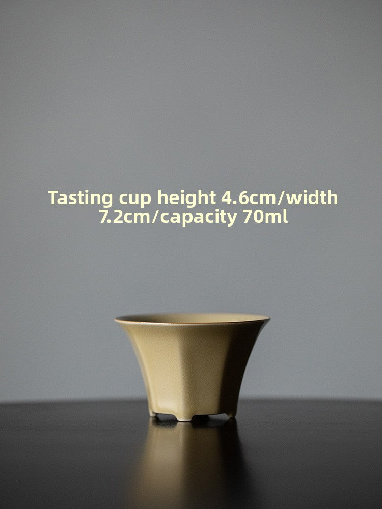 Octagonal Tea Cup, Yellow Porcelain, Ding Kiln Style Ceramic, Chinese Tea Cup, Fine Ceramics