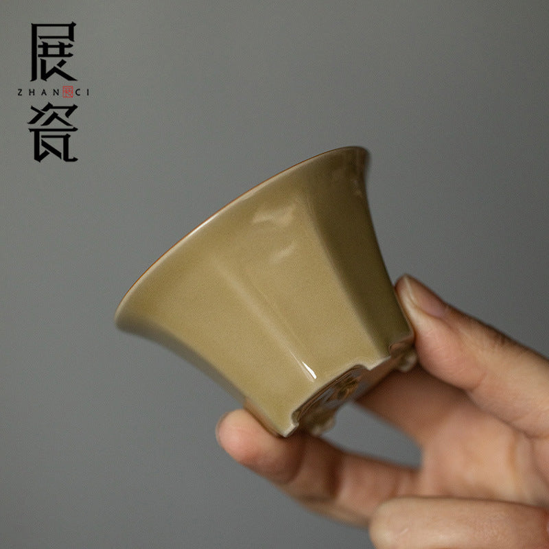 Octagonal Tea Cup, Yellow Porcelain, Ding Kiln Style Ceramic, Chinese Tea Cup, Fine Ceramics