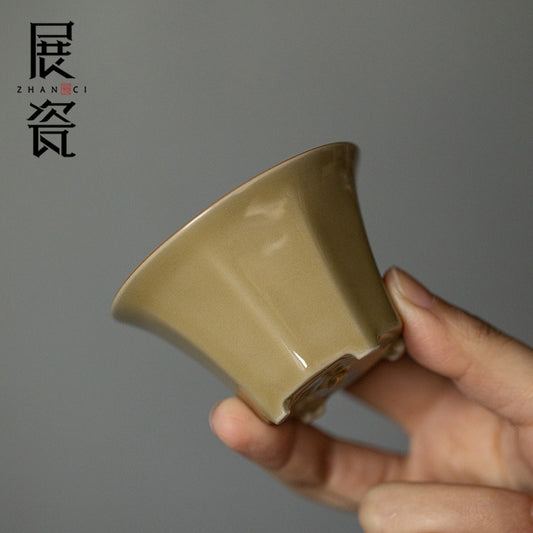 Octagonal Tea Cup, Yellow Porcelain, Ding Kiln Style Ceramic, Chinese Tea Cup, Fine Ceramics