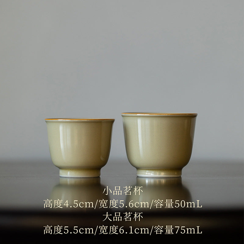 Octagonal Tea Cup, Yellow Porcelain, Ding Kiln Style Ceramic, Chinese Tea Cup, Fine Ceramics