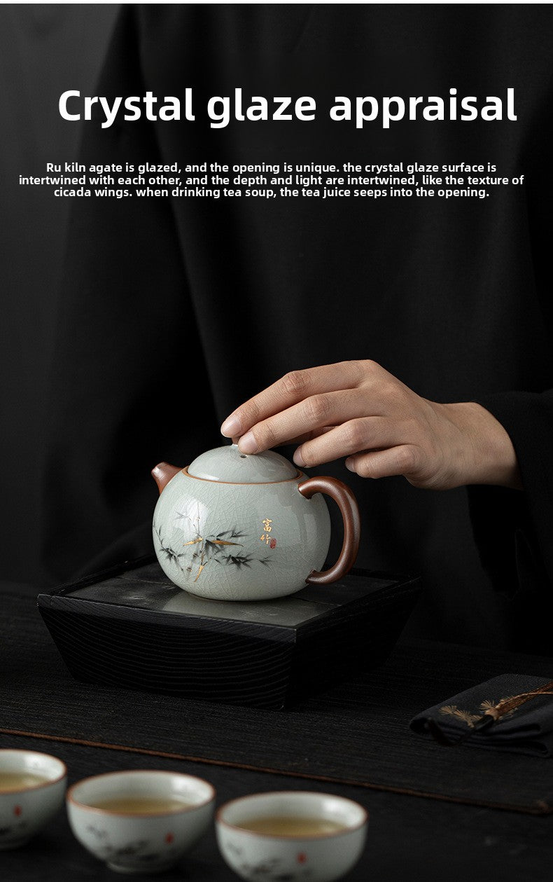 Blue and White Ru Kiln Tea Set Household Kung Fu Tea Set - Chinese Ceramic Tea Utensils Full Set - Tea Tray Tea Cup Teapot Combination