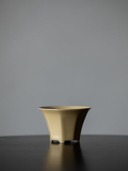 Octagonal Tea Cup, Yellow Porcelain, Ding Kiln Style Ceramic, Chinese Tea Cup, Fine Ceramics
